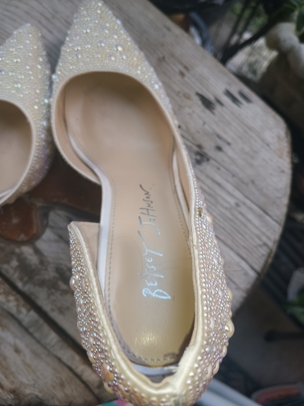 Betsey Johnson Pearl-Embellished Cream Pointed-Toe Pumps - Picture 5 of 7